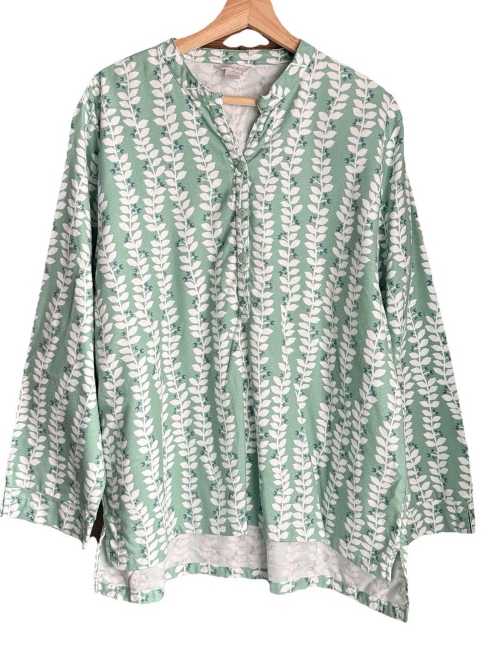 Garnet Hill Women's Green Leaf Print 100% Organic Pima Cotton Pajama Set XL